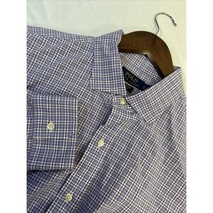 Polo Ralph Lauren Button Up Shirt Long Sleeve Purple Blue‎ Plaid Cotton Men's XL